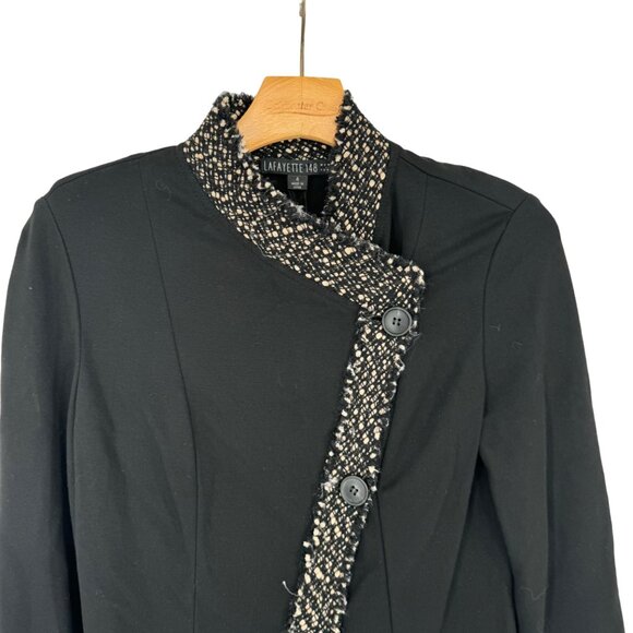 Lafayette 148 New York Womens Blazer jacket ponte knit Size 4 Black Tweed trim - Picture 4 of 10